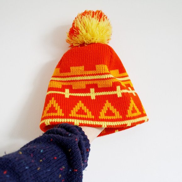 Wigwam Accessories - candy corn halloween hat vintage toque winter hat with pompom women ski hat